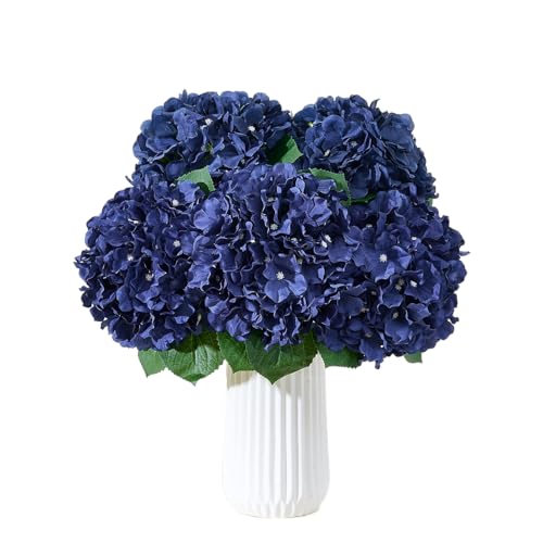 8Pcs Navy Blue Fake Flowers Silk Hydrangea Artificial Flowers Bouquets Faux Hydrangea Stems for Home Table Centerpieces Wedding Party Decoration - color: Navy Blue