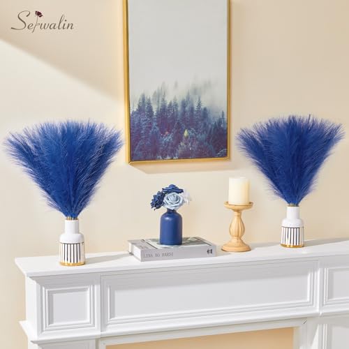 Serwalin Royal Blue Pampas Grass Decor, 17.7 Inch 6pcs Faux Pampas Grass, Artificial Pampas Grass for Wedding, Parties Table Centerpieces Decoration - color: A Royal Blue, size: 17 Inch 6 Pcs