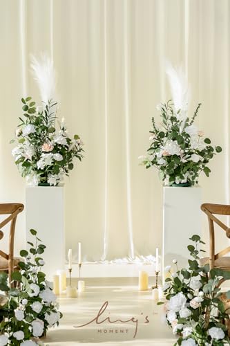 Ling's moment 41" Tall Free Standing Artificial Flowers Arrangements 2 pcs, Wedding Arch Altar Stage Decorations White Sage for Spring Ceremony Reception Rose Fake Floral Party Outdoor Garden Decor - color: Wht-white & Sage