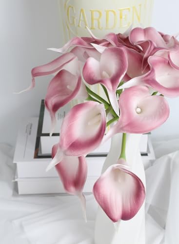 IPOPU Pink Fake Calla Lily Flowers 24PCS Real Touch Pink Calla Lily Faux Flowers Arrangement for Home Party Wedding Bouquet Centerpieces Flower Home Decoration (Pink) - color: Dusty Pink