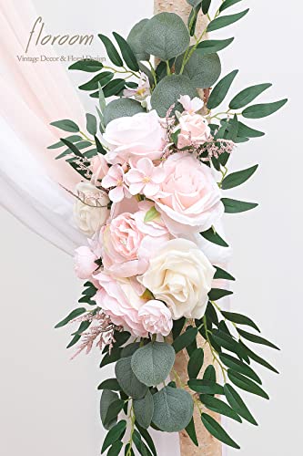 Floroom Arch Flowers with Drapes Kit (Pack of 4) - 2pcs Artificial Blush Pink Floral Swag Arrangement with 2pcs Draping Fabric for Wedding Ceremony Arbor and Reception Backdrop Decoration - color: Blush & Cream