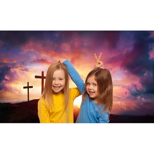 Jesus Christ Backdrop Crucifixion of Jesus Christ at Sunrise Sunset Photography Background Three Crosses Backdrops Sepulcher Lord Pray Background Christmas Easter Crucifixion Belief Props 5x3ft - color: Black_Red, size: 5x3ft