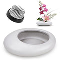 Flower Frog Vase Kit Ikebana Vase with 1.57 Inch Kenzan Japanese White Ceramic Bowl Flower Stem Holder Summer Activity Wedding Art Supplies Craft Centerpieces