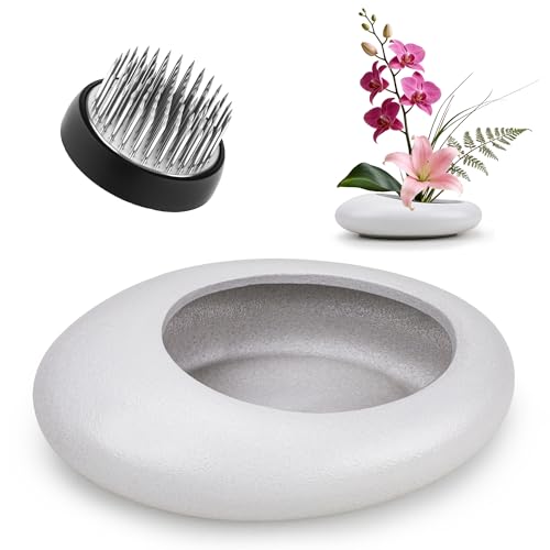 Flower Frog Vase Kit Ikebana Vase with 1.57 Inch Kenzan Japanese White Ceramic Bowl Flower Stem Holder Summer Activity Wedding Art Supplies Craft Centerpieces
