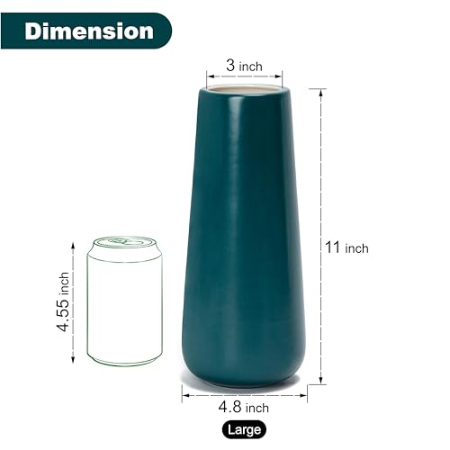 D'vine Dev 11 Inch Ceramic Flower Vase Matte Finishing, Minimalist Design for Home Décor, Bedroom, Living Room, Centerpieces, Office, Emerald Green, VS-XH-F-2 - color: Emerald Green, size: 11 Inch