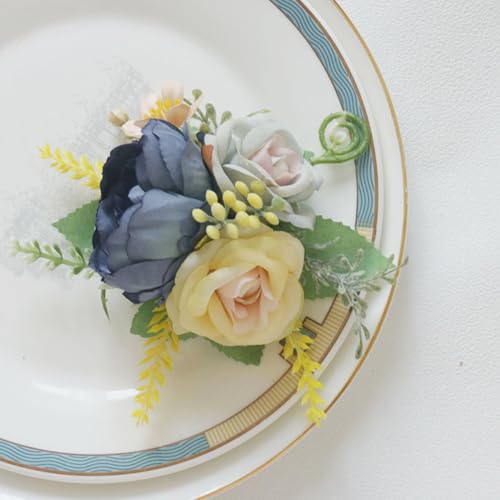 MAFELOE Corsage and Boutonniere Set for Wedding Prom Party Homecoming Celebration, Artificial Peony Flower Accessories Suit Decor 2 Pieces-Haze Blue - color: Haze Blue