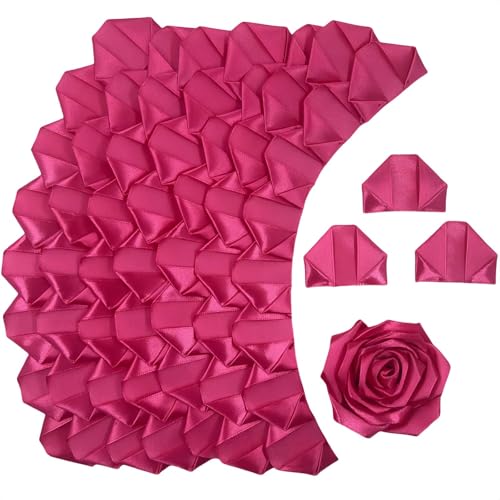 100 Pcs Pre-Made Satin Ribbon Rose Petals, DIY Half-Finished Flowers for Eternal Rose Bouquets, Wedding, Anniversary Birthdays Party Decorations - color: 100 Pcs Hot Pink