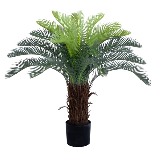 Bellacat 3ft UV Resistant Faux Sago Palm Tree with Natural & Lifelike Bark, 35in Super Full Artificial Cycad Tree with Realistic Leaves, for Home Office Patio Porch Front Door Decor. - size: 3ft
