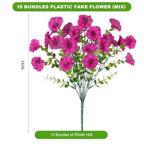 ADXORA 12 Bundles Morning Glory Artificial Flowers for Outdoor Decoration UV Resistant Fake Plastic Plants Artificial Greenery for Indoor Outdoor Garden Patio Window Box Home Decor - color: Purple