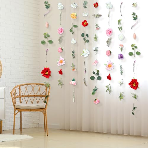 XunYee 6 Pcs 35.4 ft Flower Garlands Artificial Wildflower Vines Floral Hanging Backdrop Fake Flower Garlands Faux Silk Wildflower Vine for Wedding Bridal Shower Home Garden Wall Arch Decor(Floral) - style: Floral