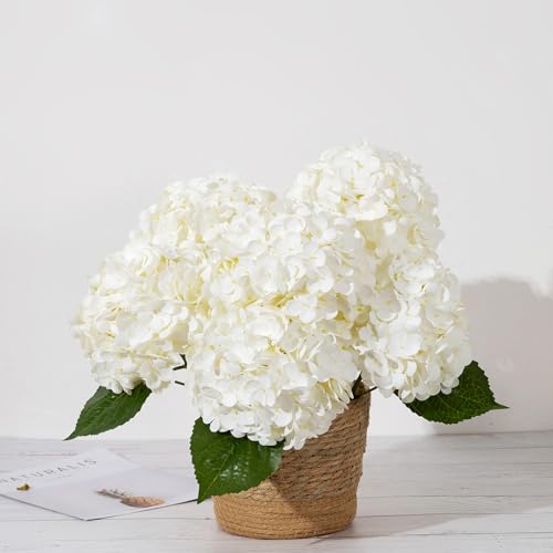 DuHouse 5Pcs Large Hydrangea Artificial Flowers,20 inch Latex Real Touch Hydrangeas Lifelike Hydrangea Flower for Home Wedding Bouquets Centerpieces Party Living Room Decoration(White) - color: White, size: 5pcs