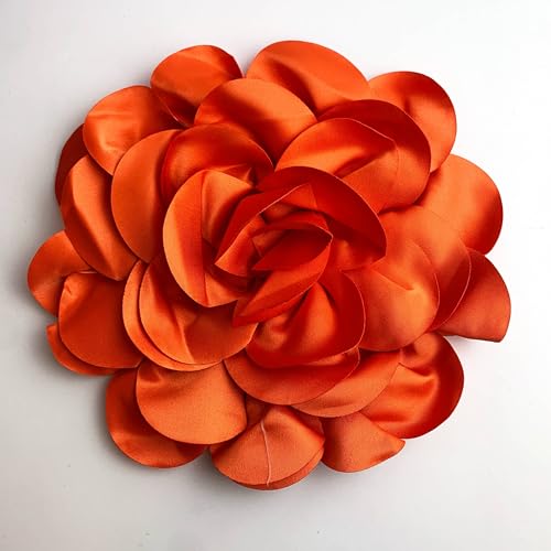 Heyiwell Large Satin Fabric flower for Brooch Pin Wedding Party Dance Dress Suit Clothes Head Hair Accessories DIY Decor 9.45"Inch - color: Orange
