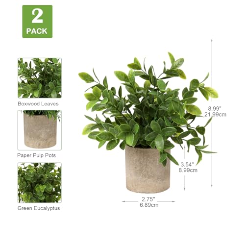 Briful Artificial Potted Plants Set of 2 Small Faux Plant Eucalyptus Mini Fake Plant Decor for Home Table Office Room Desk Bathroom Shelf Kitchen Rustic Farmhouse Mantel Decoration - color: 1-green