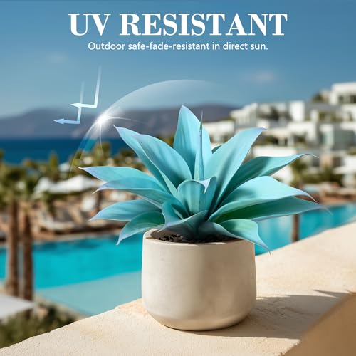 Ttranewsoo Artificial Agave Plants,Large UV Resistant Fake Agave Planters 12" for Indoor and Outdoor Decorating Tropical Plant Succulents Greenery Indoor Decor (Blue,2Pack) - color: Agave12-blue2