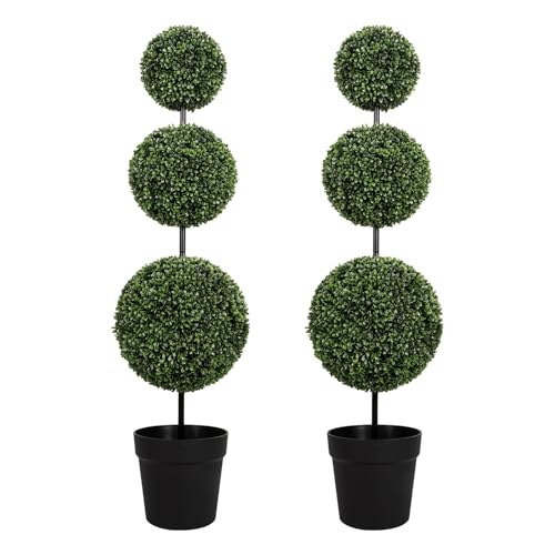VIVATREES 4FT UV-Resistant Artificial Triple Ball Boxwood Topiary Set of 2, All-Weather Outdoor & Indoor Decor for Garden, Porch, Entryway - size: 4FT-2Pack