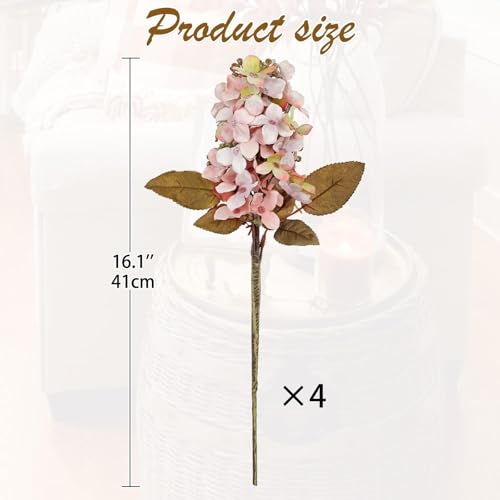 GnFlus Fake Fall Flowers Artificial Silk Dried Hydrangea with Seed 4 PCS Artificial Fall Flowers Dried Florals Bouquet Autumn Decorations for Office and Home Cream White - color: Hydrangea - Pink