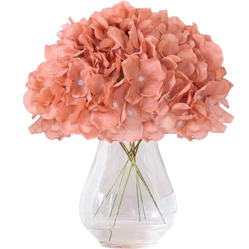 Artificial Hydrangea Flowers Terracotta Heads 10 Fake Hydrangea Silk Flowers for Wedding Centerpieces Bouquets DIY Floral Decor Home Decoration with Stems(VASE NOT Included) - color: 10pcs Terracotta, size: Large