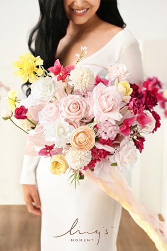 Ling's moment Artificial Greenery Stems Box Set, 27pcs with 6 Kinds of Faux Greenery Picks for DIY Bridal Bouquets Wedding Floral Arrangement Table Centerpieces, Passionate Pink & Blush - color: Pk-passionate Pink & Blush