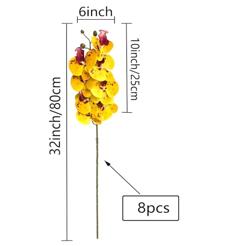FagusHome 8 Pcs Artificial Phalaenopsis Flowers 32 Inch Artificial Orchid Flowers Fake Flowers Stem Plants for Home Décor (Yellow Piebald) - color: Yellow Piebald