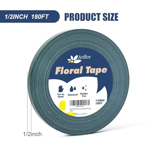 Green Floral Tape - Flower Wrap Adhesive Tape Bouquet Stem Wrapping and Floral Crafts, Wedding Bouquet Tape - 1/2 inch Wide and 180 FT Long - size: 1/2inch