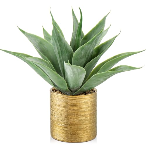 Large Faux Agave Plants Artificial Aloe Plant Fake Succulent Plants in Pot Realistic Agave Plant Artificial Potted Plants for Home Living Room Table Office Desk Bathroom Indoor Decor(Brushed Gold) - color: Agave -Brushed Gold