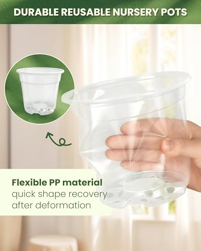 24 Packs Clear Nursery Pots for Plants with Saucers, 7/6/5/4 Inch Plastic Flower Pots with Drainage Hole, Variety Pack Seedlings Plant Pot with 24 Plant Labels - size: 4/5/6/7 24pcs