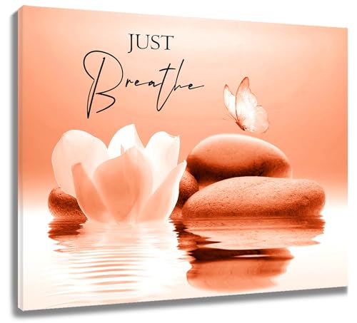 LB Zen Wall Art for Bathroom White Floral Bloom in Water Abstract Canvas Wall Art Wall Paintings Home Decor Orange Butterfly Wall Pictures for Living Room Bedroom Office Ready To Hang,10x8 Inch - color: Orange, size: 8"L x 10"W