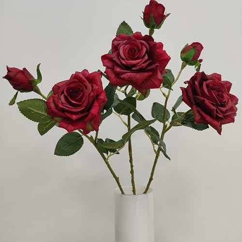 ATFL Fake Red Roses Flowers, 6 Pcs Faux Silk Real Touch Moisturizing Artificial Rose Flowers for Decoration DIY Wedding Party Home Office Decoration and Dining Table Centerpiece (6, red) - color: Red