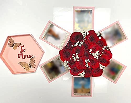 USA-SALES UNIKPACKAGING Premium Quality Hexagon Shape Flower Gift Box, w Drawer, Size 9.5″ x 8.3″ x 6.1″ inch, for Luxury Style Flower Arrangements (Pink) - color: Pink