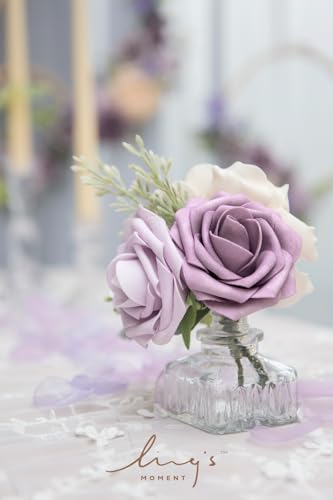 Ling's moment Artificial Roses, Dusty Violet & Pale Lavender, 3 Inch 50 Pcs | Foam Material, With Stems, DIY Floral, Wedding/Party Decor, Centerpieces/Bouquet - color: Pr- Dusty Violet & Pale Lavender, size: 50Pcs