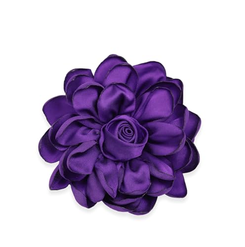 Dainty Satin Rose Flower Brooch Pins for Women Delicate Large Camellia Pins Shawl Clips Duckbill Clips Wedding Prom Banquet Party Jewelry Gift - color: Purple