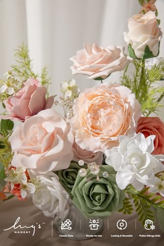 Ling's moment Fake Flowers Box, Faux Artificial Greenery Stems Foam Roses Gardenia Silk Peony Ranunculus Fabic Flower for Centerpieces Bouquet Wedding Vase Decorations, Garden Blush, Grand Combo - color: Pk-garden Blush, size: Grand