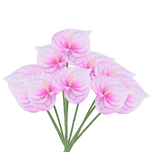 PATIKIL 13" Artificial Anthurium Lily Flowers, 10 Pack Permanent Flower Floral Arrangements Bouquet for Home Decor Bridal Wedding Festival Party Fuchsia White - color: Fuchsia White