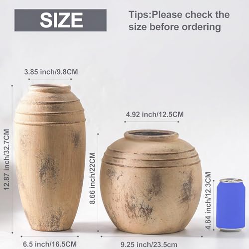 Ceramic Flower Vase with Handles, 12 inch Tall Vase for Centerpieces, Large Decorative Terracotta Vases, Farmhouse Rustic Vases for Home Decor, Living Room, Table, Neutral vase Lyeec - color: 101-12.87in