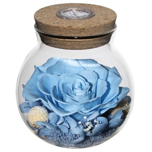 Preserved Real Roses with Colorful Mood Light Wishing Bottle,Eternal Rose，Never Withered Flowers, Christmas Anniversary Valentine's Mother's Day,a Gifts for Women 4.3inch 1pcs（Light Blue） - color: Light Blue