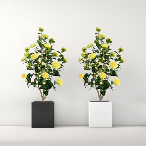 Artificial Camellia Tree 3.4ft Fake Trees pseudophyte (2, Yellow)