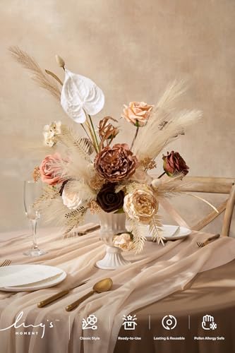 Ling's moment Fake Flowers Box, Faux Artificial Greenery Stems Foam Roses Anthurium Silk Peonies Pampas Fabic Flower for Centerpieces Bouquet Wedding Vase Decorations, Boho & Sepia, Deluxe Combo - color: Beg-boho & Sepia, size: Deluxe
