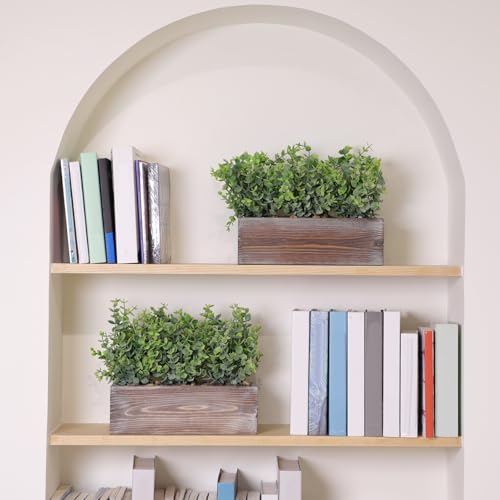 Lyrow 2 Pack Artificial Eucalyptus Plant in Rustic Rectangular Wooden Planter Box Greenery Faux Potted Herb Plant for Indoor Wedding Table Centerpiece(Green,11.4 x 3.7 x 7.8 Inches,Classic Style) - color: White, size: 11.4 Inch, style: White Frosted Point