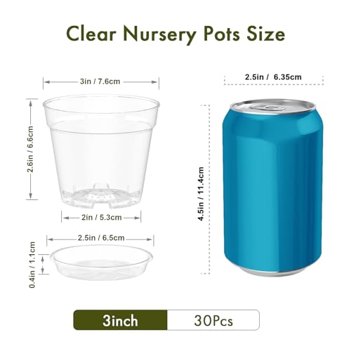 WSMKSZ 3 Inch Clear Nursery Pots, 30 Pack Highly Transparent Plastic Seedling Starter Planters with Drainage Holes and Trays for Flowers, Small Plant Pots for Indoor Plants - size: 3inch 30pcs