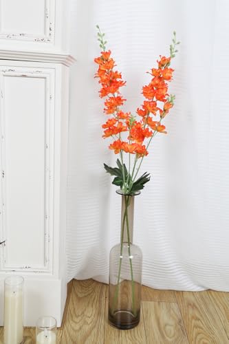 Orange Delphinium Artificial Flowers,8PCS Long Stem Silk Larkspur Flowers 33.5'' Faux Delphinium Stems for Tall Vase Home Wedding Table Decor(Orange) - color: Orange