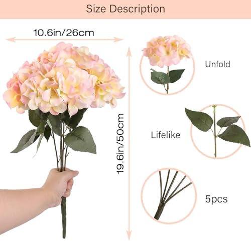 2Bouquets Artificial Fake Flowers Silk Hydrangea Arrangements Wedding Bouquets Decorations Plastic Floral Home Kitchen Garden Party Festival Bar DIY (Champagne Pink) - color: Champagne Pink