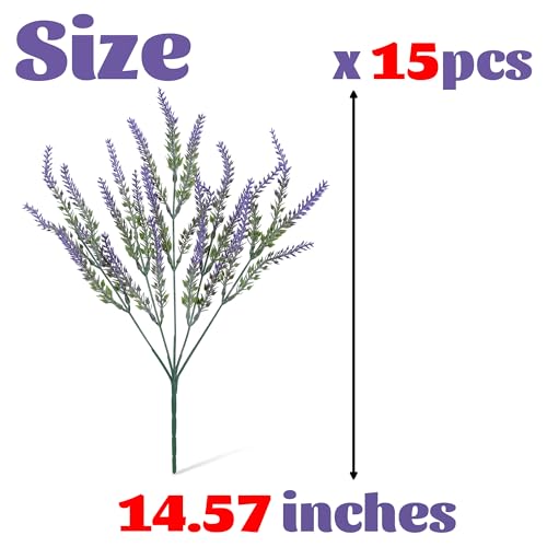 Artificial Flowers for Outdoors UV Resistant, 15 Bundles Fake Flowers Faux Plastic Plants Purple Lavender for Home Office Wedding Garden Porch Window Box Decor - color: Purple