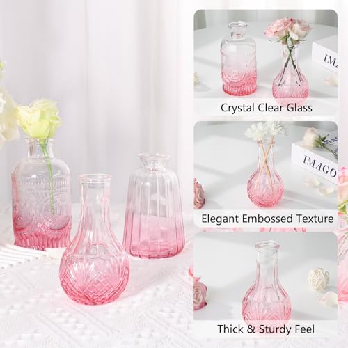 RUCKAE Glass Bud Vases Mini Flower Vase Small Vintage Vases for Centerpiece Table Wedding Decorations Home Decor Party(Gradient Pink 32pack) - color: Gradient Pink