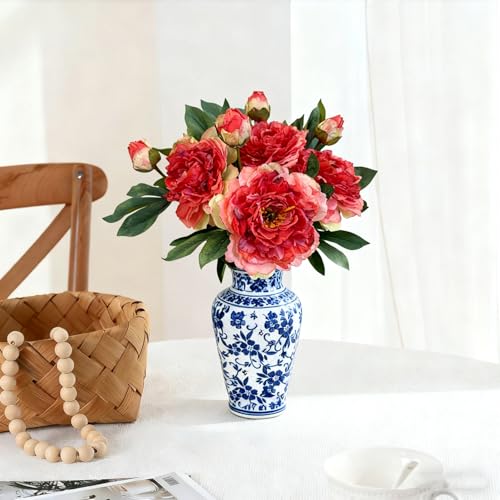 4 PCS Premium White Peonies Artificial Flowers,19.2’’Fake Faux Silk Peonies for Centerpieces Wedding Home Decor (4, Coral) - color: Coral