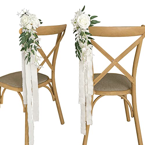 Lookein Set of 8 Pew Flowers for Wedding Ceremony Chair Decorations Bench Decoration Wedding Aisle Chair Decoration, Natural White - color: Romantic White