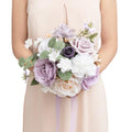 Ling's moment Light Purple Artificial Wedding Flower Bouquets for Bridesmaids White Floral Bouquet Lilac Bridal Bouquets for Bridesmaids with Ribbon Ceremony Anniversary,7-inch Diameter - color: Prpl-gold & Lilac