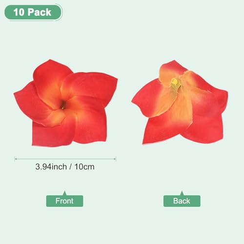M METERXITY 10-Pack Artificial Plumeria Flowers, Fake Silk Heads Flower Hawaiian Plumeria Petal for DIY Crafts/Dress/Wedding/Party Decoration [Sunset Red, 3.9"/ 10cm] - color: Sunset Red