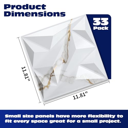 Art3dwallpanels 33 Pack 3D Wall Panel Diamond for Interior Wall Décor, PVC Textured Wall Panels, 12''x12'' Cover 32.Sq.Ft. Gold Veined White - color: Gold Veined White, size: 33 Pack