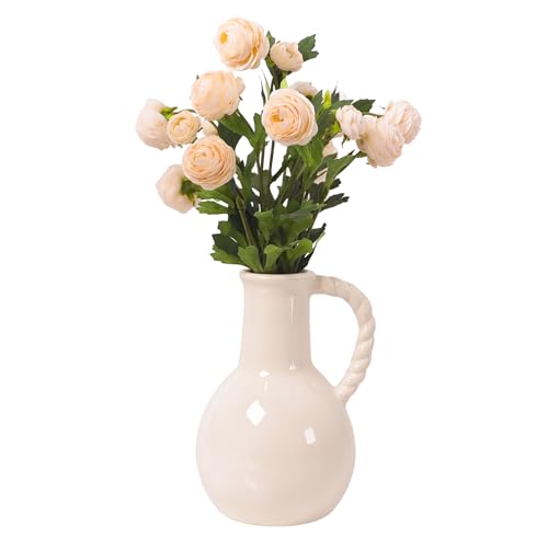 Floral Arrangements Artificial Peonies in Ceramic,15 Pink Fake Peony Flowers,Faux Silk Flower Arrangement for Home Decor Living Room Dining Table Office（White） - color: White