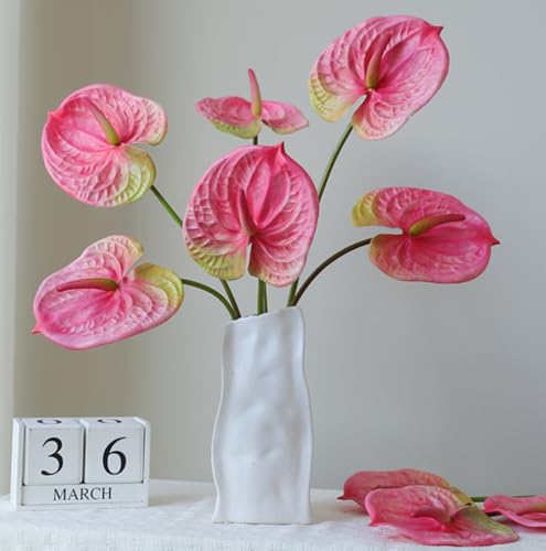 Rikyo 5 PC 24inch Artificial Anthurium Lily Flowers Permanent for Home Decor Bouquet and Green Leaf for Home Bridal Wedding Festival Party,Store Decor Small Flower Bouquet Accessories (Pink) - color: Pink